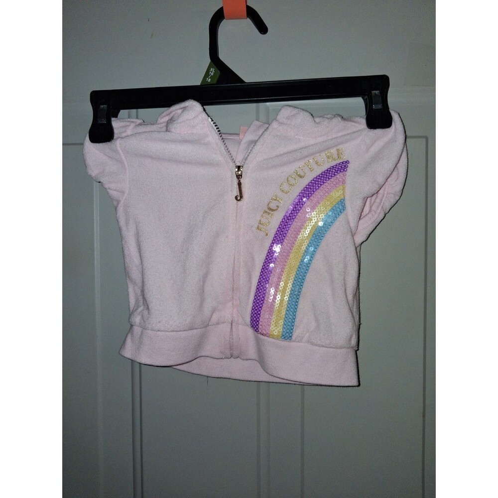 Juicy Couture Girls 18M Pink Hooded Top Sequin Rainbow Gold Logo
